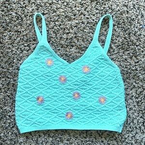 SWEET REPUBLIC Women’s FLORAL PATCH MINT CROCHET TANK Sz Large